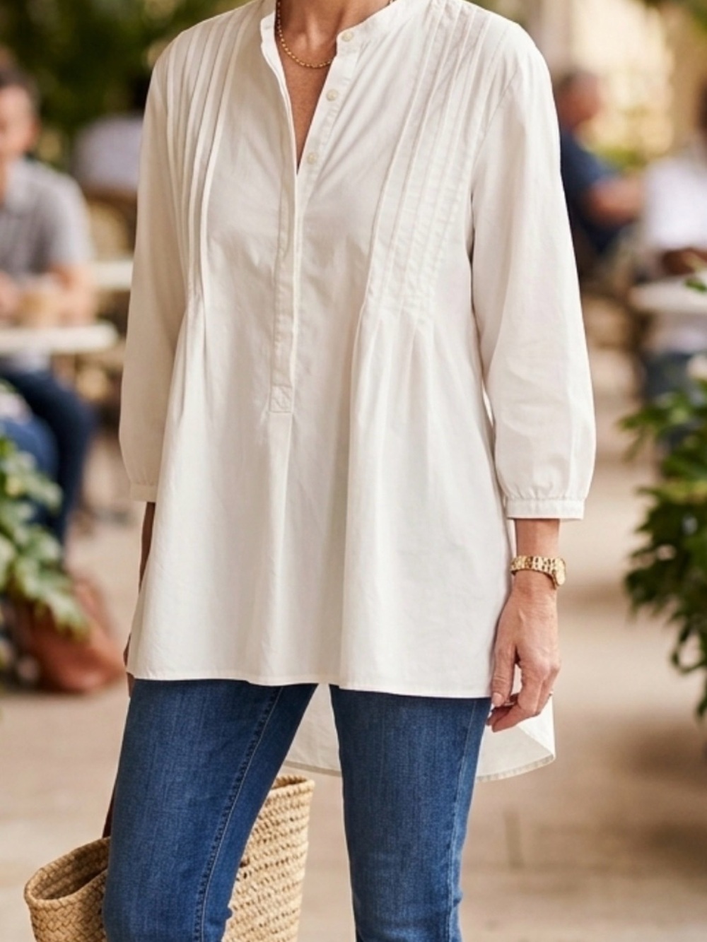 Madewell Women's White Pintuck Popover Tunic Shirt